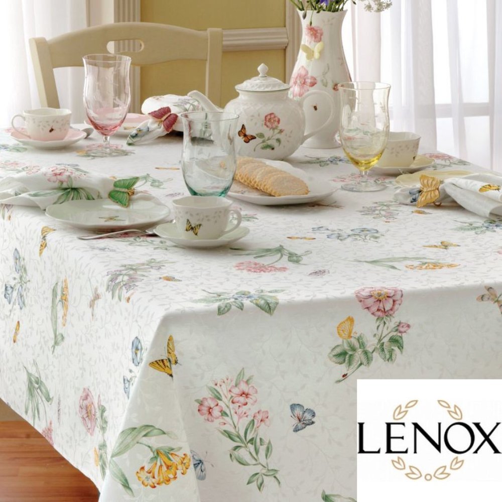 new Lenox Butterfly Meadow 52"x52" Damask Tablecloth w/ Butterflies + Flowers